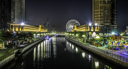 View of illuminated bridge at night