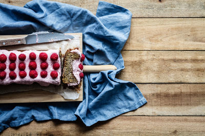 High angle view of breakfast on table