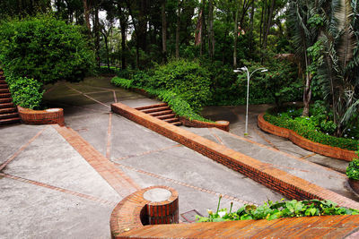 High angle view of steps at park