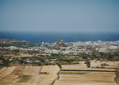 High angle view of townscape against sky