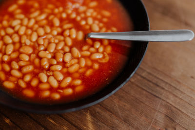 High angle view of food in bowl on table