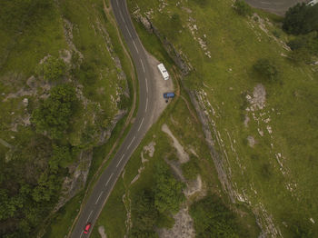 High angle view of road amidst trees