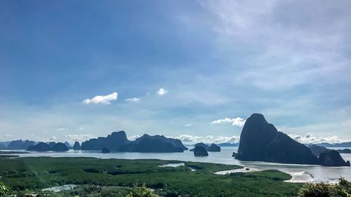 Scenic view of snowcapped mountains against sky
