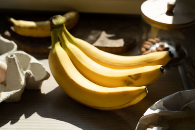 Close-up of bananas on table