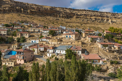 High angle view of townscape against sky