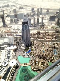 High angle view of cityscape and factory