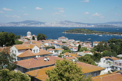 High angle view of the seaside island against the sky