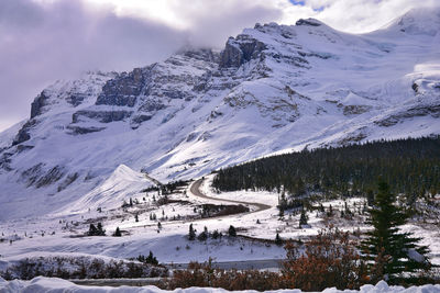 Scenic view of snowcapped mountains against sky