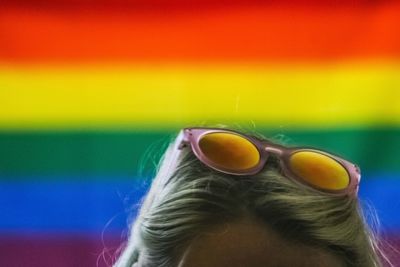 Close-up portrait of woman wearing sunglasses