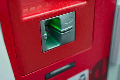 Close-up of telephone booth on wall