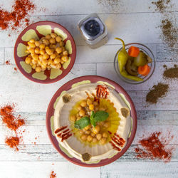 High angle view of fruits in bowl on table