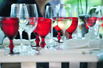 Close-up of wine in glass on table