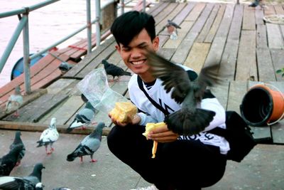 Young man eating food