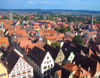 High angle view of townscape against sky