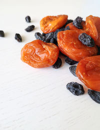 High angle view of orange slices on table