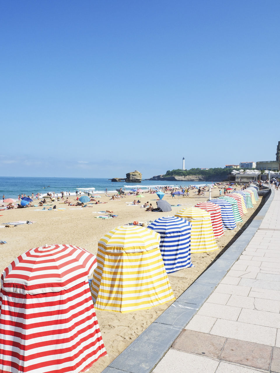 PANORAMIC SHOT OF BEACH AGAINST CLEAR SKY