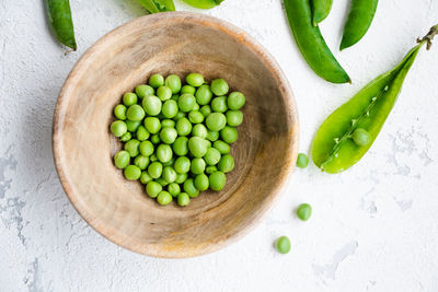 High angle view of green vegetables in bowl