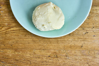 High angle view of ice cream in bowl on table