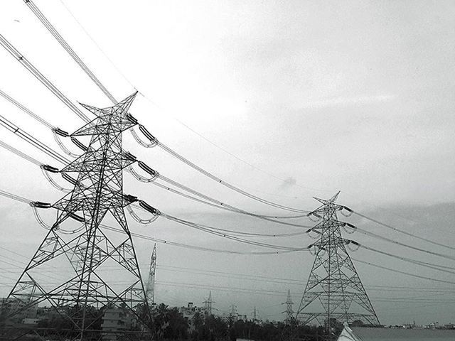 power line, electricity pylon, power supply, electricity, cable, connection, fuel and power generation, low angle view, technology, sky, power cable, complexity, day, clear sky, outdoors, no people, electricity tower, nature, telephone line, telephone pole