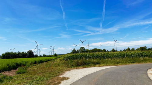 Road amidst field against sky