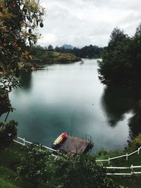 High angle view of lake against sky