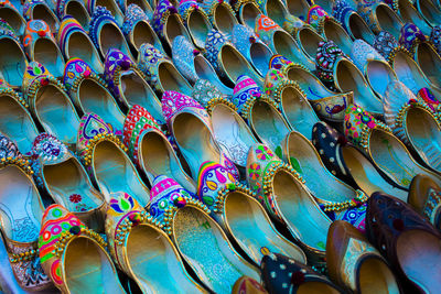 Full frame shot of shoes at market for sale