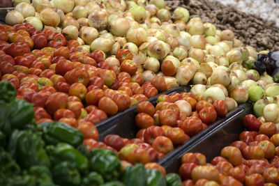 High angle view of fruits for sale at market stall