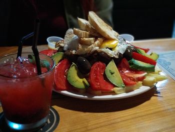 Close-up of fruit salad in plate on table