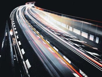 High angle view of light trail on road