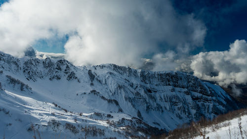 Scenic view of snowcapped mountains against sky