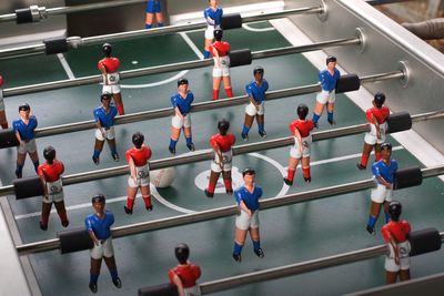 High angle view of foosball table