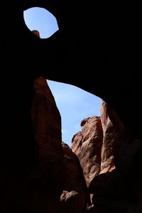 Low angle view of rock formation against sky