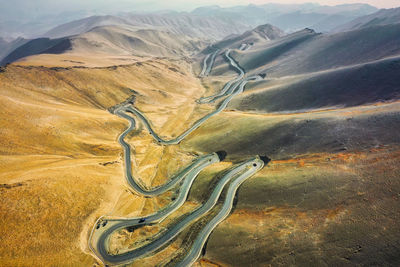 High angle view of winding road on land