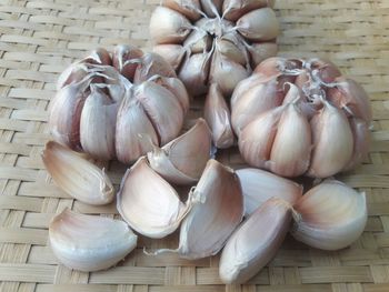 High angle view of onions in container