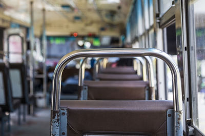 Scene inside of empty public omnibus, bangkok thailand