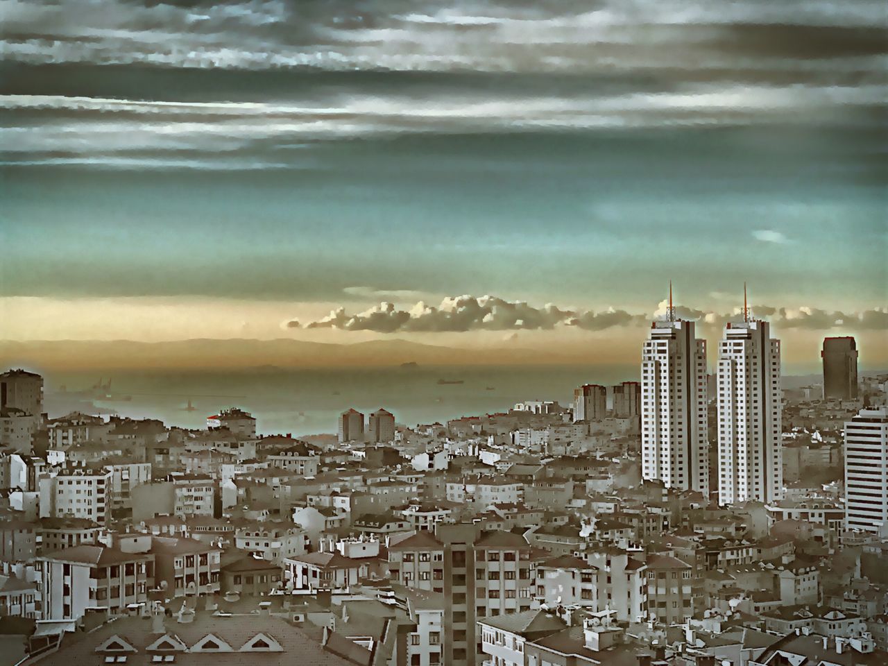 sky, cloud - sky, architecture, building exterior, cityscape, city, no people, outdoors, built structure, scenics, sea, urban skyline, nature, water, beauty in nature, day, skyscraper