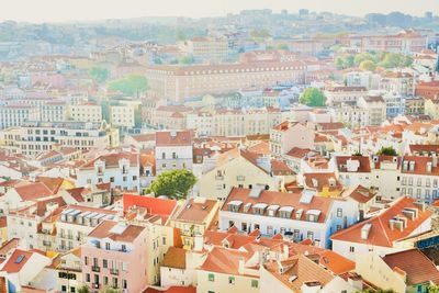 High angle view of townscape of miradouro da graca - graca observatory, lisbon portugal