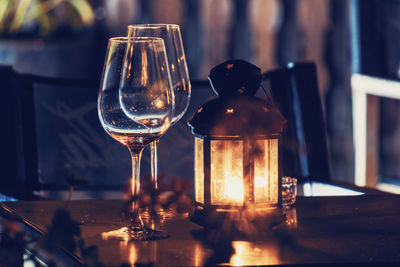 Close-up of wine glass on table in restaurant