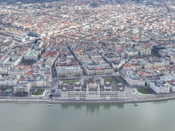 Budapest best aerial view of hungarian parliament building and danube river in cityscape