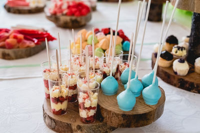 Close-up of multi colored candies on table