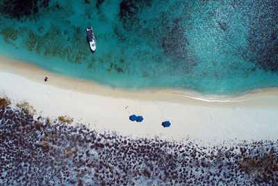 Drone view of beach with clear water in los roques, caribbean sea, venezuela