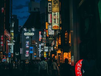 People on illuminated city street at night