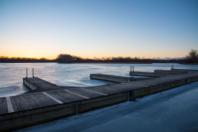 Scenic view of lake against clear sky