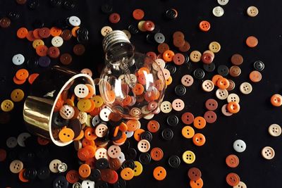 High angle view of light bulbs in jar