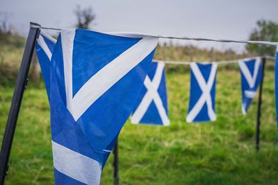 Scottish flags drying on clothesline