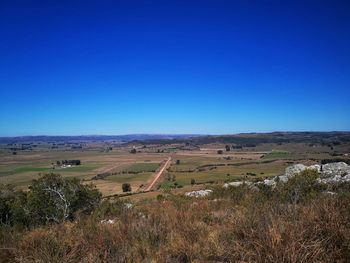 Scenic view of landscape against clear blue sky