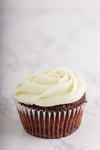 Close-up of cupcakes against white background