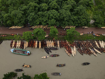 Aerial view of boat market in bangladesh 