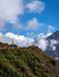 Panoramic view of green landscape against sky