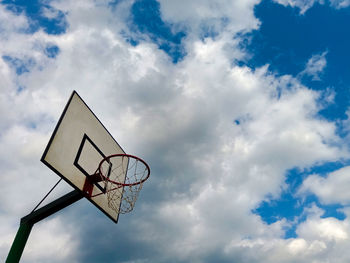 Low angle view of basketball hoop against sky